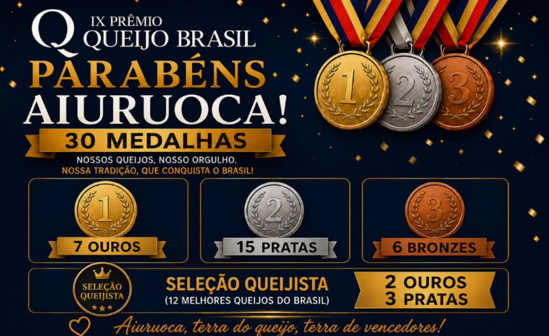 Aiuruoca conquista 30 medalhas no IX Prêmio Queijo Brasil 2026.