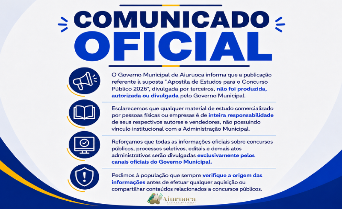 Informações sobre concurso serão divulgadas apenas pelos canais oficiais.
